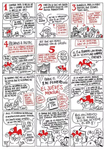 aBarberOne's tweet photo. ¡Día triste! 😢la Viñeta de la revista satírica 'El Jueves' en la que anuncia que ya no se venderá semanalmente en los quioscos. Lenta agonía hasta su desaparición en papel. https://t.co/vCc7yR1tLC