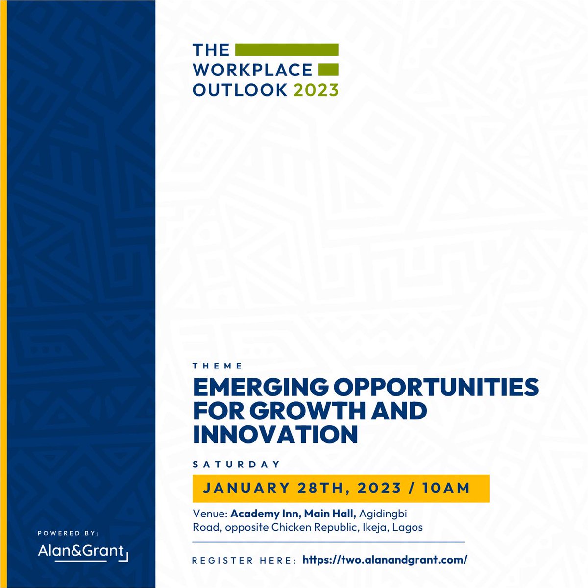 alanandgrantng's tweet photo. Join us for the first of its kind, the event that will make a HUGE impact in the lives of many in the workplace
Date: January 28, 2023
Time: 10am
Register now to keep your slot at the physical event, click the link in bio to register now.
#theworkplaceoutlook23
#Theworkplace https://t.co/MwMEd8rlnz