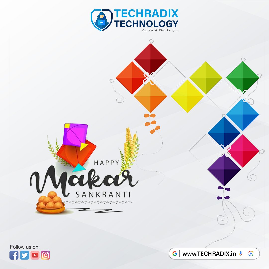 InfoTechradix's tweet photo. Throw your dreams into the space like a kite. Hope you soar high... Just like the colorful kites that don't dot the sky. 

 Happy Makar Sankranti from @Techradix

#Happy #makarsankranti  #sankranti #2023 #techradixtechnology #techradix #surat https://t.co/QM4KEdYxHN