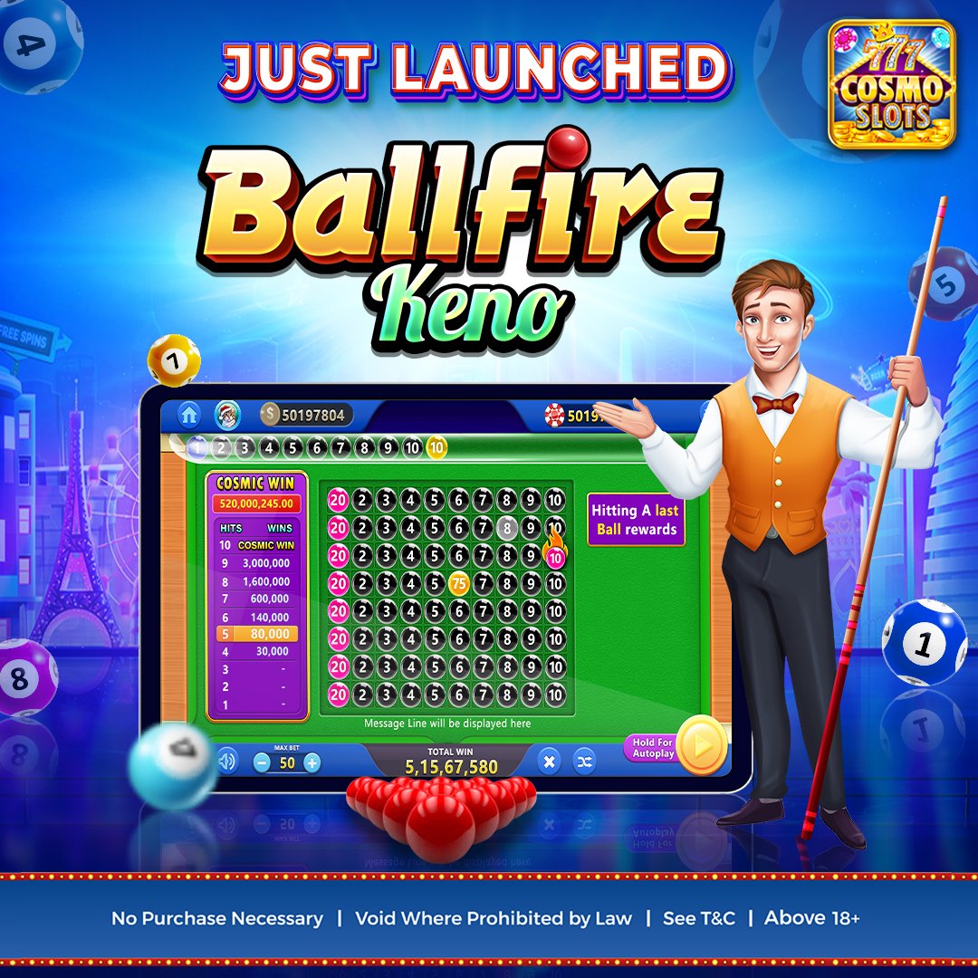 CosmoSlots's tweet image. The wait is finally over!  Cosmos wishes New Year with a #NewGame!🤪 

Get fun playing #Ballfire Keno and enjoy never ending FUN!

💰🤑 Download Now:  cosmoslotsvip.com/sign-up/  
#CosmoSlotsVIP #Casino #JustLaunched #Keno #Games #Jackpot #onlinecasinogames