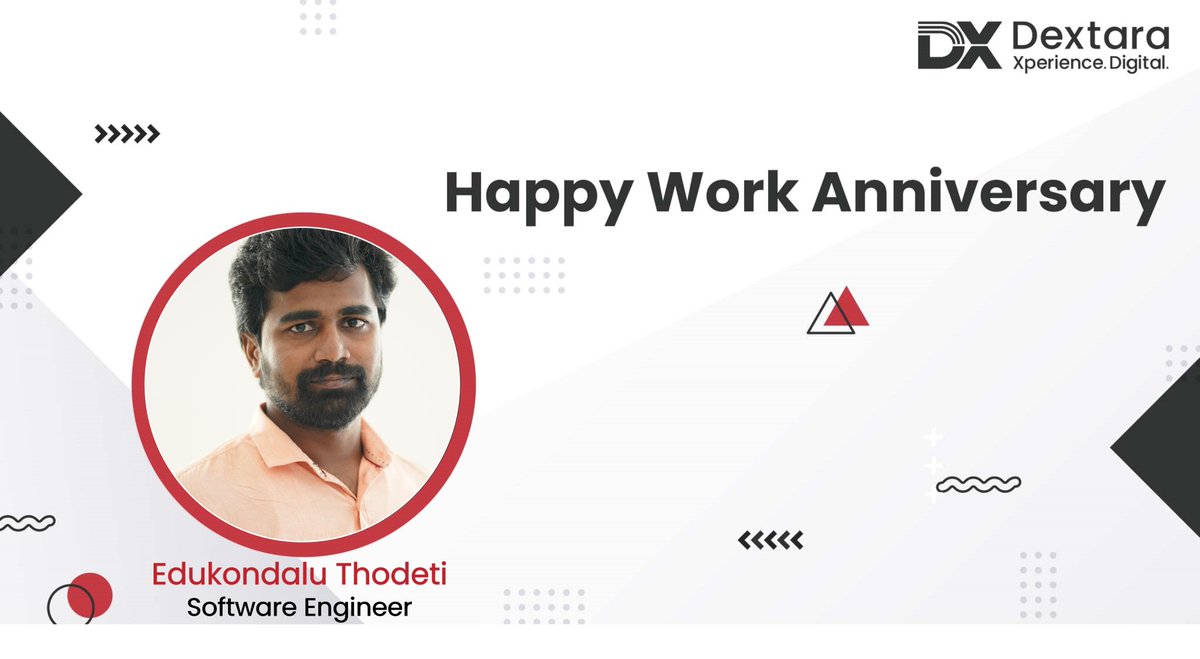 Dextara_Digital's tweet photo. Celebrating #workanniversary reminds us of honouring the skills, #talents, & efforts of our team.
Today, it's Mr Edukondalu's 1st Work Anniversary at #Dextara.
We value his contributions to #Build>Great> with us. We wish him a bright #future ahead.
#career #salesforce https://t.co/Zw5lU02IYr