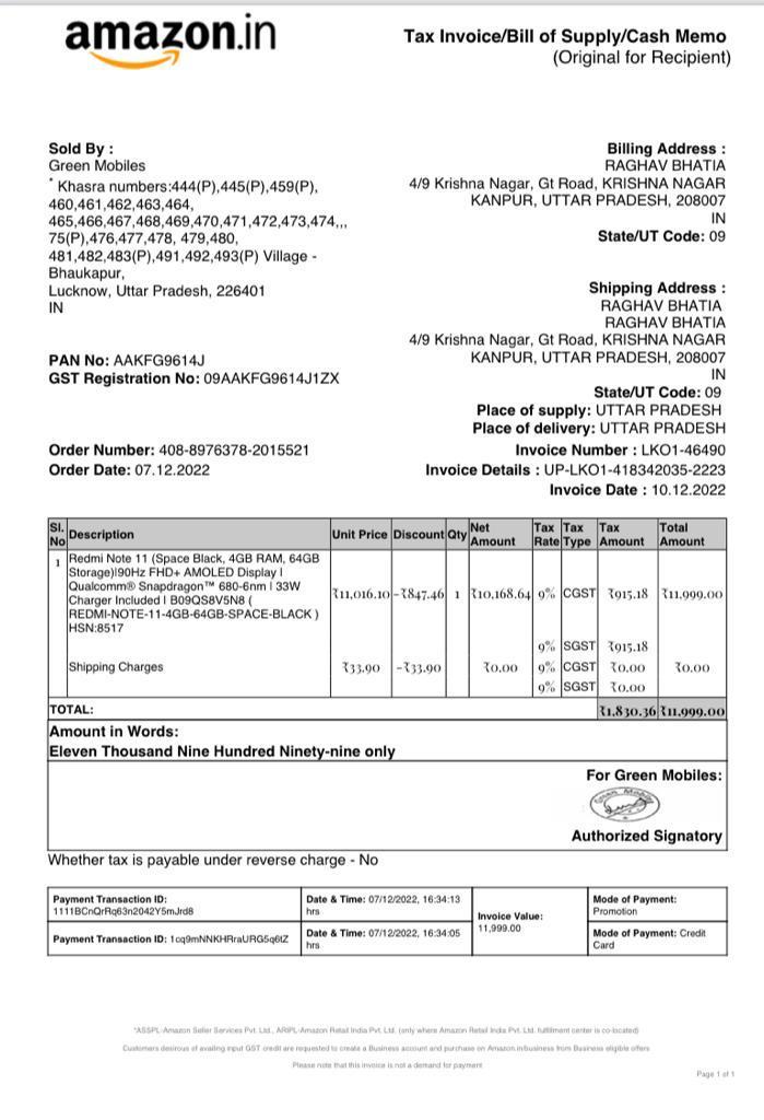 RaghavB26201515's tweet photo. @manukumarjain 

My phone redmi note 11 which I bought from Amazon on 10/12/2022 was caught fire &amp;blast near my face. The phone  submit in service center .Your employe call me &amp; said you pay 50% money of  the  phone. You will get new phone. Provide new phone. Phone is in warrenty https://t.co/9Rydqqj5Hs