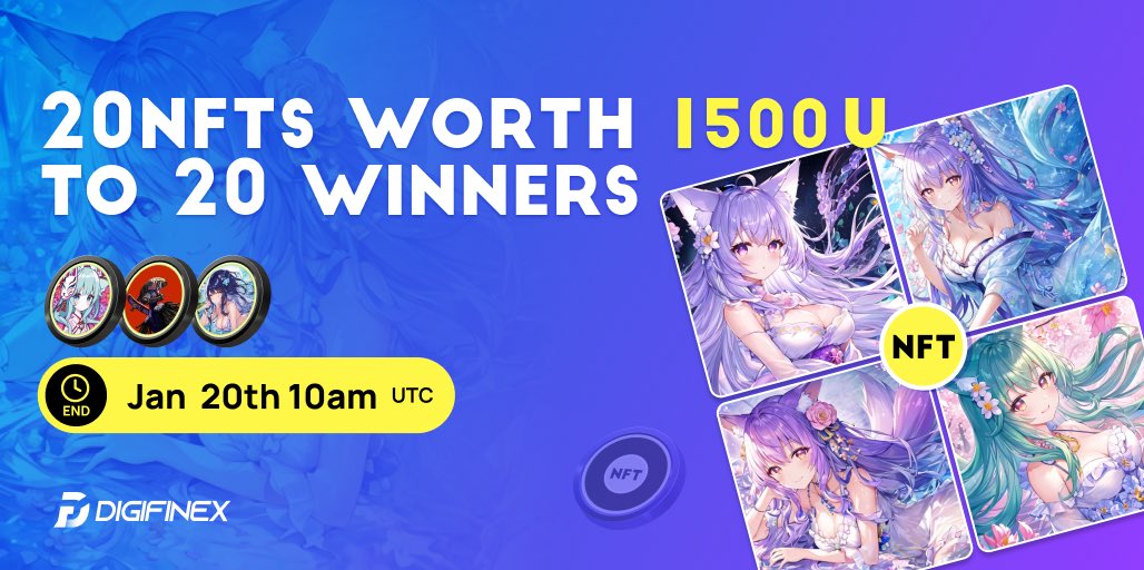 DigiFinexNFT Collab-Giveaway with 3 great KOLs🥳
Prizes over 1500U to 20 winners. Join our NFT raffle to win! Don’t miss it🔥

·Follow <a href="/DigiFinexNFT/">DigiFinex NFT</a> @ai_art_tsukushi @Kawaii_A_Girls <a href="/tamonex2000/">tamonex.lens ✦ 🎒🐐🌸🌿🛸 "(💙, 🔄)" (✸,✸) ⛓️</a>
·Join telegram &amp; discord
·RT &amp; Tag 3 fenz
·Finish gleam: bit.ly/3ZzkgLJ