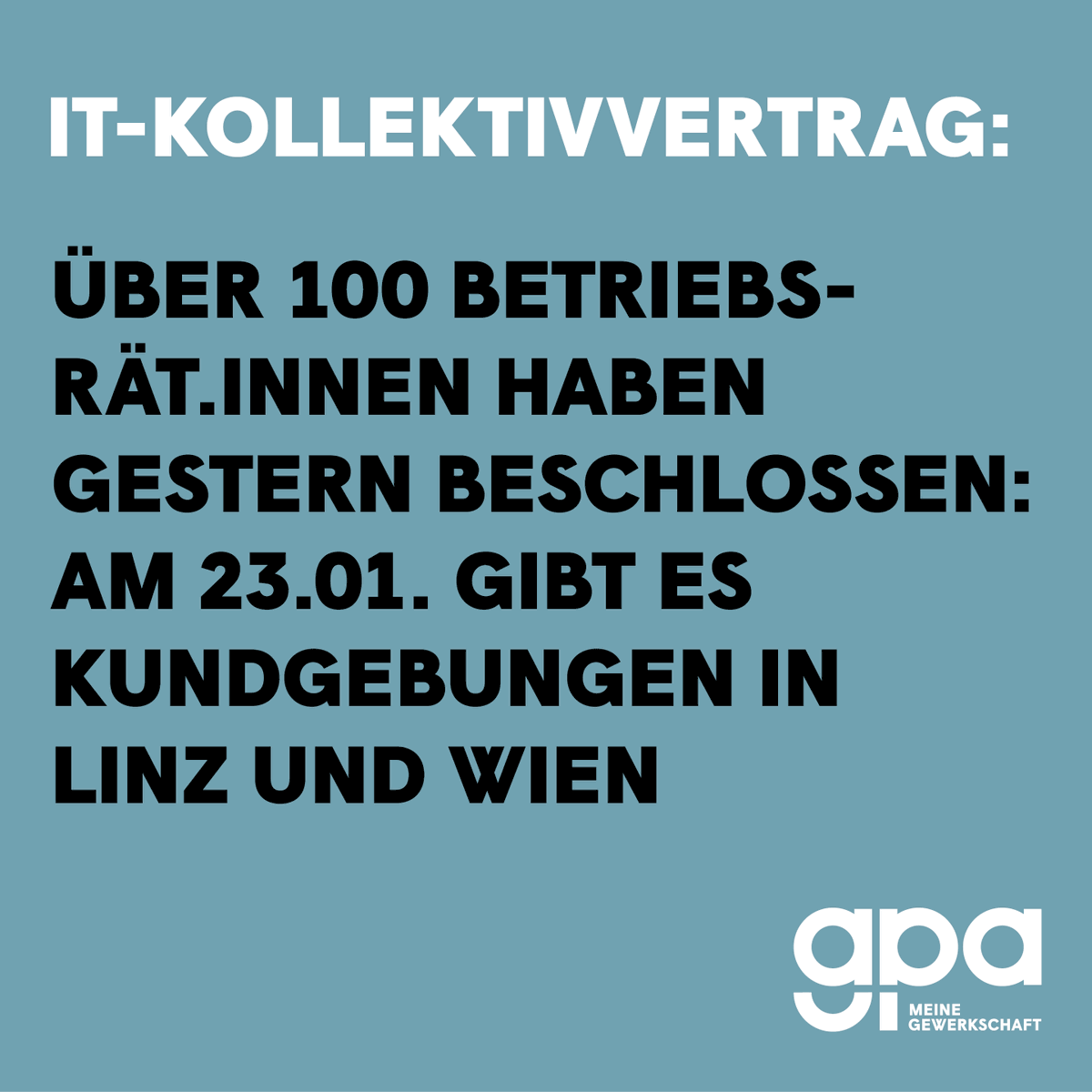 GewerkschaftGPA's tweet photo. Über 100 IT-BetriebsrätInnen forderten bei der gestrigen BR-Konferenz einen fairen #KV Abschluss &amp; Gehaltserhöhung für 65.000 Beschäftigte! Mit Kundgebungen am 23.01. in Wien &amp; Linz erhöhen wir Druck auf die AG. Infos dazu aktualisieren wir laufend ▶ https://t.co/n9lu89psCK https://t.co/HLAcdihd4D