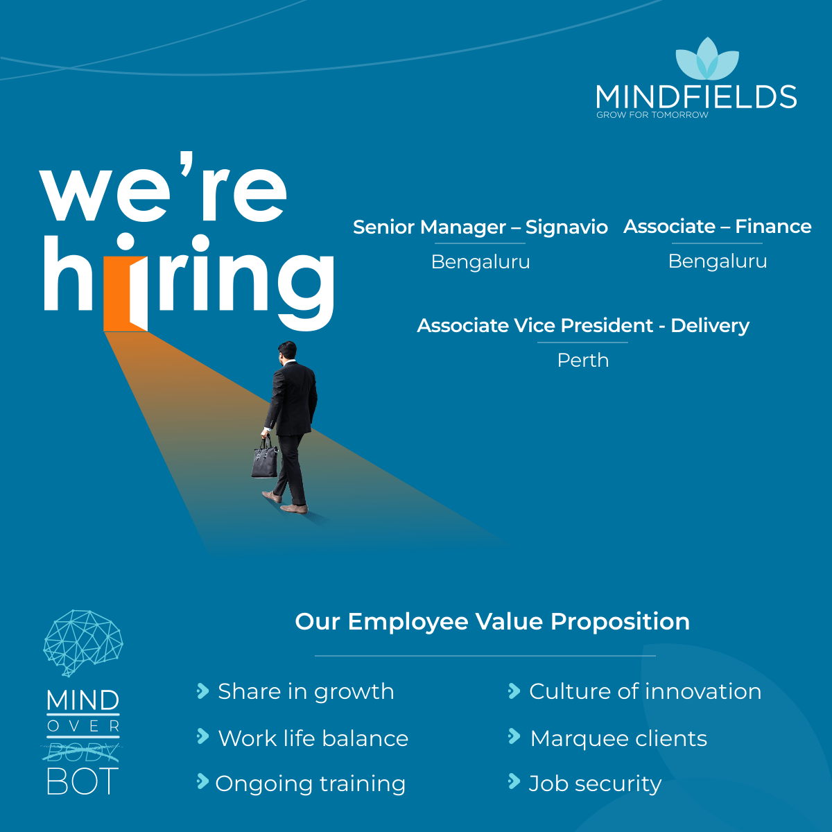 Join our mission to change the way businesses operate through #Hyperautomation! 

We're hiring for various roles on our dynamic team. Exciting tech &amp; supportive culture. Apply today &amp; grow for tomorrow! bit.ly/3XwPjpX 

#Mindfields #GrowFortomorrow #Hiring #Wearehiring