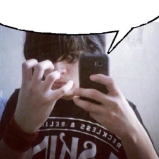 emo kid cellphone mirror selfie quote bubble saying the text above him