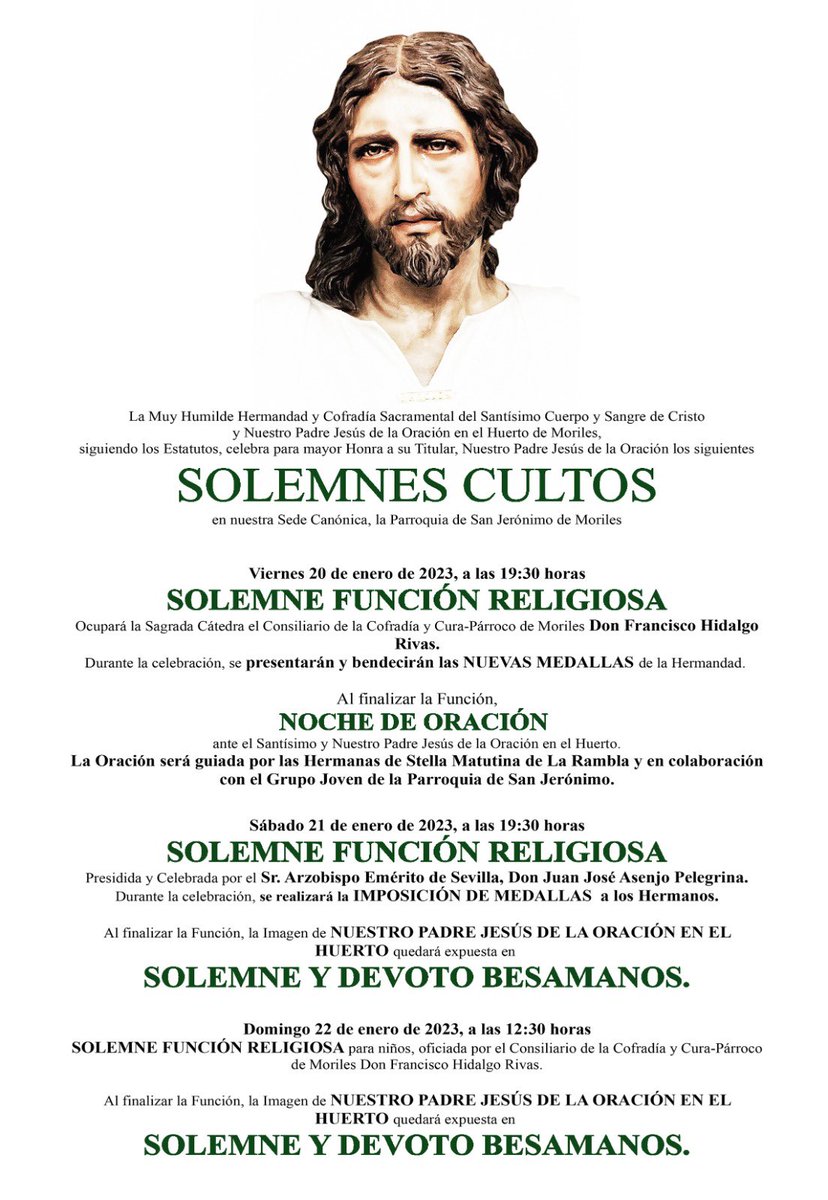 SOLEMNES CULTOS EN HONOR A NUESTRO PADRE JESÚS DE LA ORACIÓN EN EL HUERTO 2023
