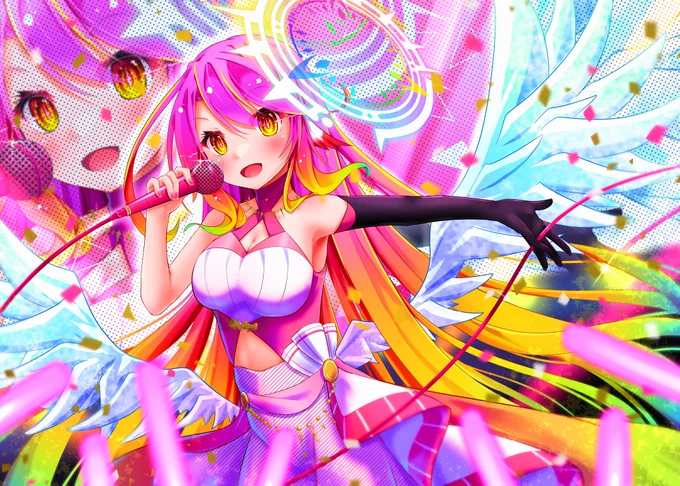 #絵を彩度100にすると超派手 前にあげたお気に入りの4枚をやってみた!ノゲノライラストもともとカラフルだから…うん、超派手っ!#ノーゲーム・ノーライフ 
