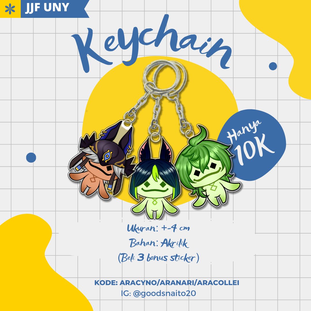 goodnaito20's tweet photo. Will be joining Joryu Japan Festival @/UNY, 4-5 Februari 2023

PO &amp; booking buat COD ots bisa, untuk kirim2, nunggu akhir bulan supaya barangnya ready.

#merch #merchandise #keychain #sticker #kisscutsticker #comiket #goodsnaito20 #kelompokberuang #GenshinImpact #Chainsawman https://t.co/ur1OVvGu1k