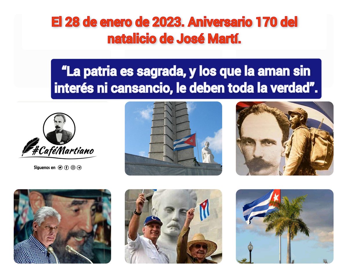 Buenos días 🇨🇺 #CaféMartiano
En el #DíaMundialDeLaRadio te invitamos a compartir  mensajes con el pensamiento de José Martí, que te gustaría divulgar.

✍️"A quien cree que falta a los cubanos coraje y capacidad para vivir por sí en la tierra creada, le decimos:-"Mienten".

#Cuba
