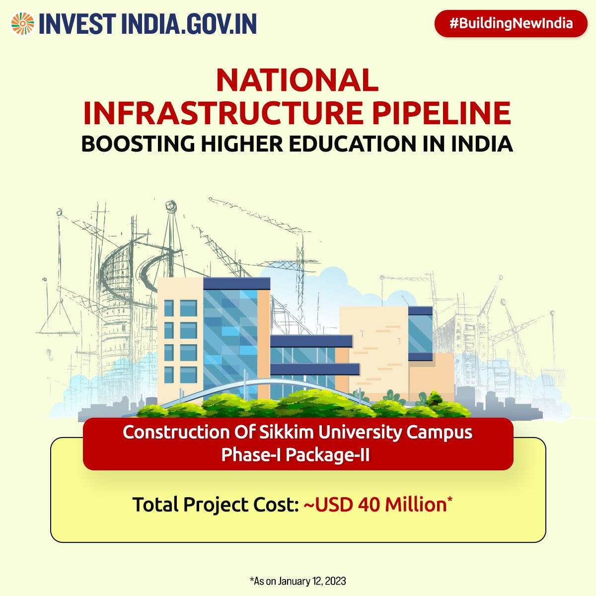 #BuildingNewIndia

Under #NIP, the Government aims to make the Sikkim University Campus fully functional by 2024!

Know more: bit.ly/page_NIP

#Sikkim #Education #InvestIndia #NationalInfrastructurePipeline #InvestInIndia @sikkimgovt @PSTamangGolay