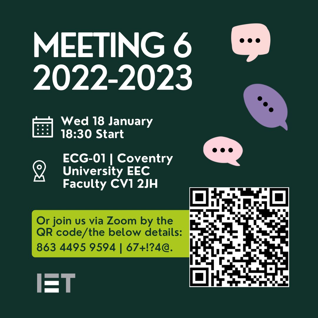 COMMITTEE MEETING NEXT WEDNESDAY 📣 
.
.
Fancy joining to plan our next event? Come along in person to ECG-01 or join us on Zoom 😊
.
.
#ietypcovwarks #IET #STEM #Engineering #Technology #Meeting #JoinUs #EventsPlanning #CommitteeMeeting #Committee