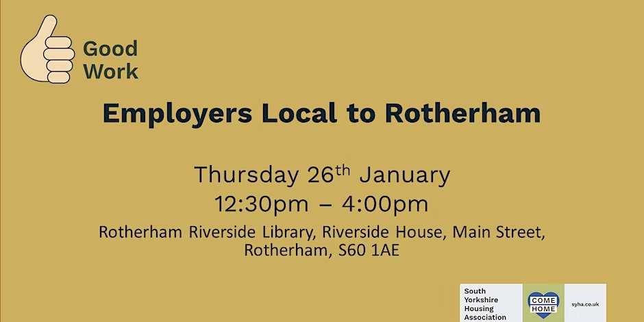 findgoodwork's tweet photo. If you're looking to speak to employers and take the next steps towards a new job role in 2⃣0⃣2⃣3⃣, come along to our FREE #Rotherham Employment Workshop!
📅 Thursday 26 Jan 
⏰ 12:30pm - 4pm
📍 Rotherham Riverside Library
More info and register here⤵️ https://t.co/29ChuMAbmJ https://t.co/AUPbikkkbt
