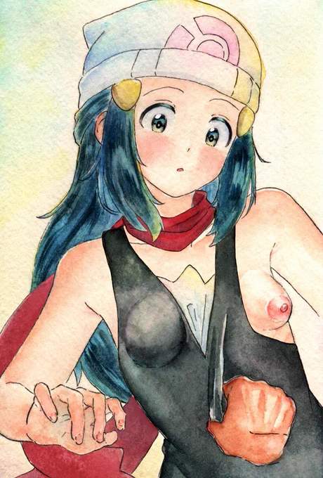 お題箱からHな目に遭うヒカリちゃんのイラストです 