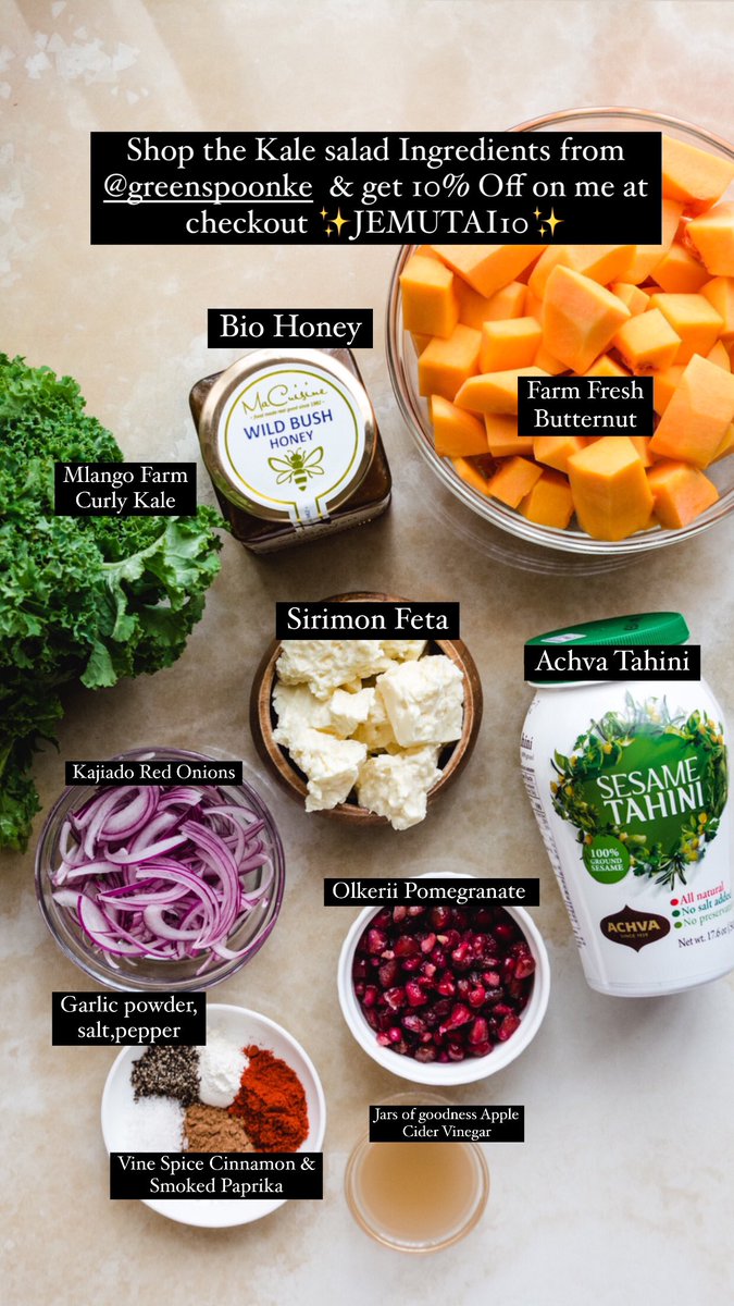 Grab the ingredients list for the roasted butternut kale &amp; pomegranate salad here and don’t forget to use ✨JEMUTAI10 for 10% off  your basket✨ from <a href="/greenspoonke/">Greenspoon</a> ⬇️ 🥗🥬 🧅 🍯 

#HealthyMeals #EasyHealthy #Salad #Recipes #ScreenshotThis