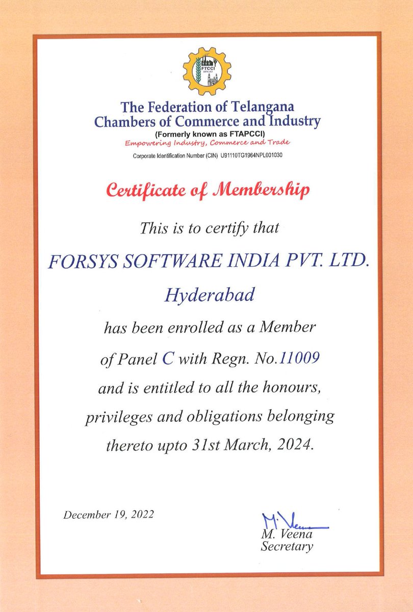 Membership alert: 

We are happy to be part of 'The Federation of Telangana Chambers of Commerce and Industry ' group. 

#indiabusiness #FTCCI #MSME