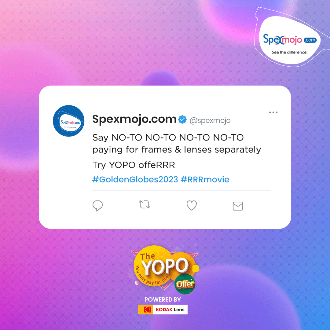spexmojo's tweet photo. When you realize you don’t have to pay for both lens and frame, you can't help but dance to Natu Natu Natu! 

#NatuNatu #RRRMovie #TopicalPosts #MomentMarketing #Spexmojo #YopoOffer #GoldenGlobes2023 https://t.co/BhAYLa3ldC