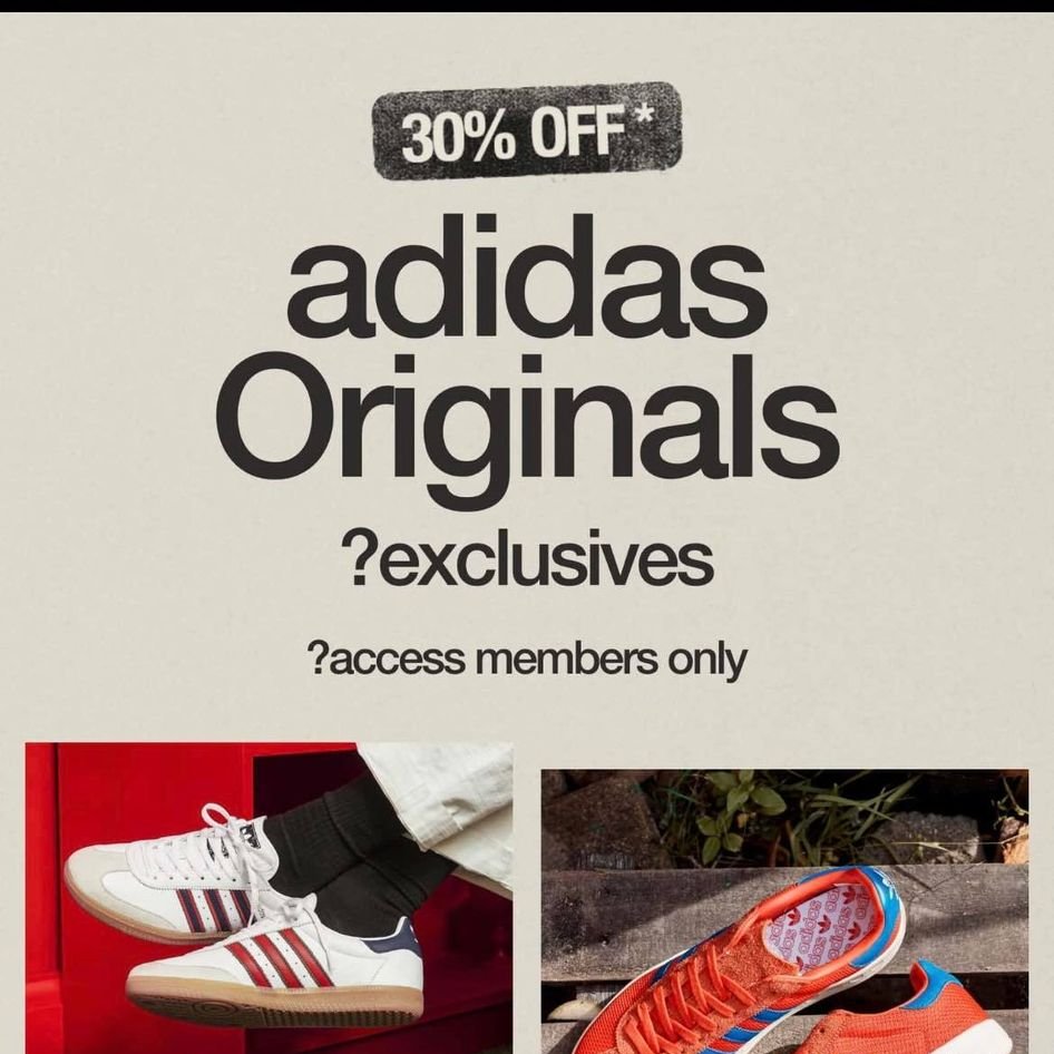 Man Savings on X: "** Size? Exclusives discounts ** 30% off adidas Originals ? exclusives the app when using code Code should work on Full price and Sale items