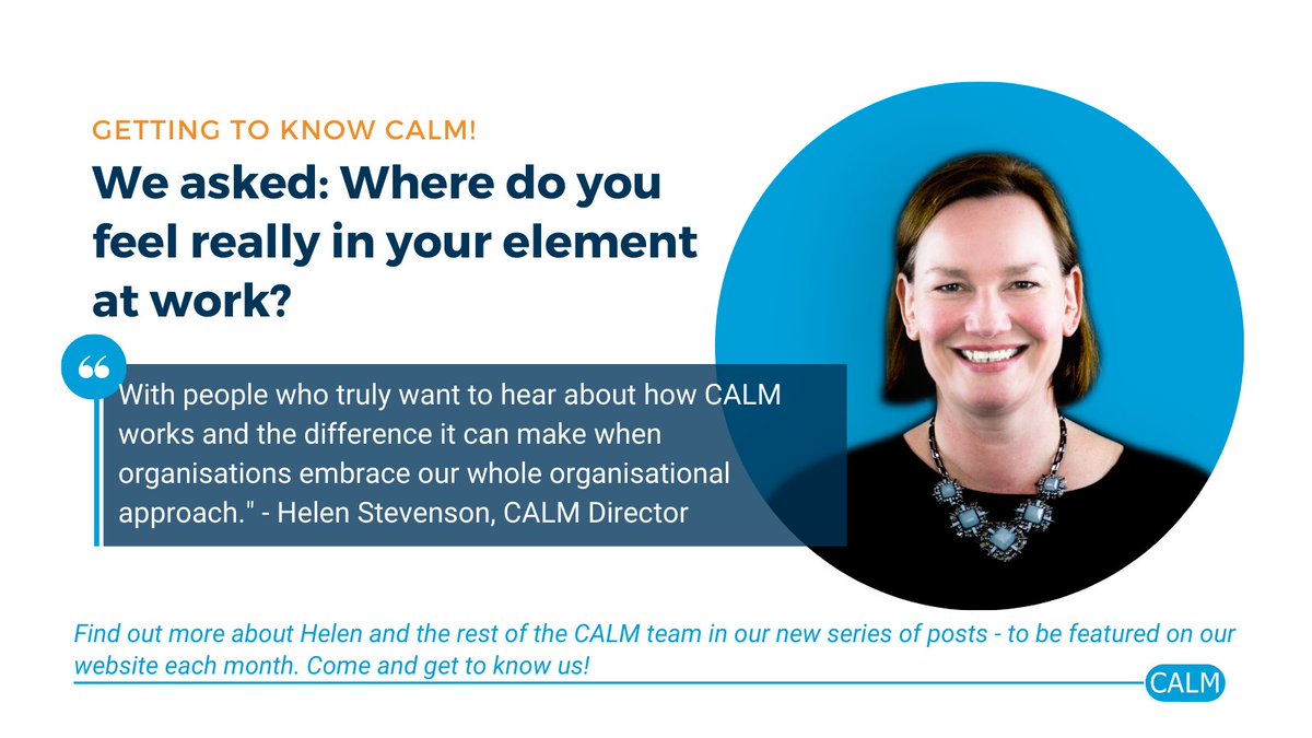 Calmtraining's tweet image. Our 'Get to know CALM!' series is here! First up - our Director, Helen Stevenson! Find out about her (impressive!) history with CALM, dream dinner guests and more: bit.ly/gettoknowCALM