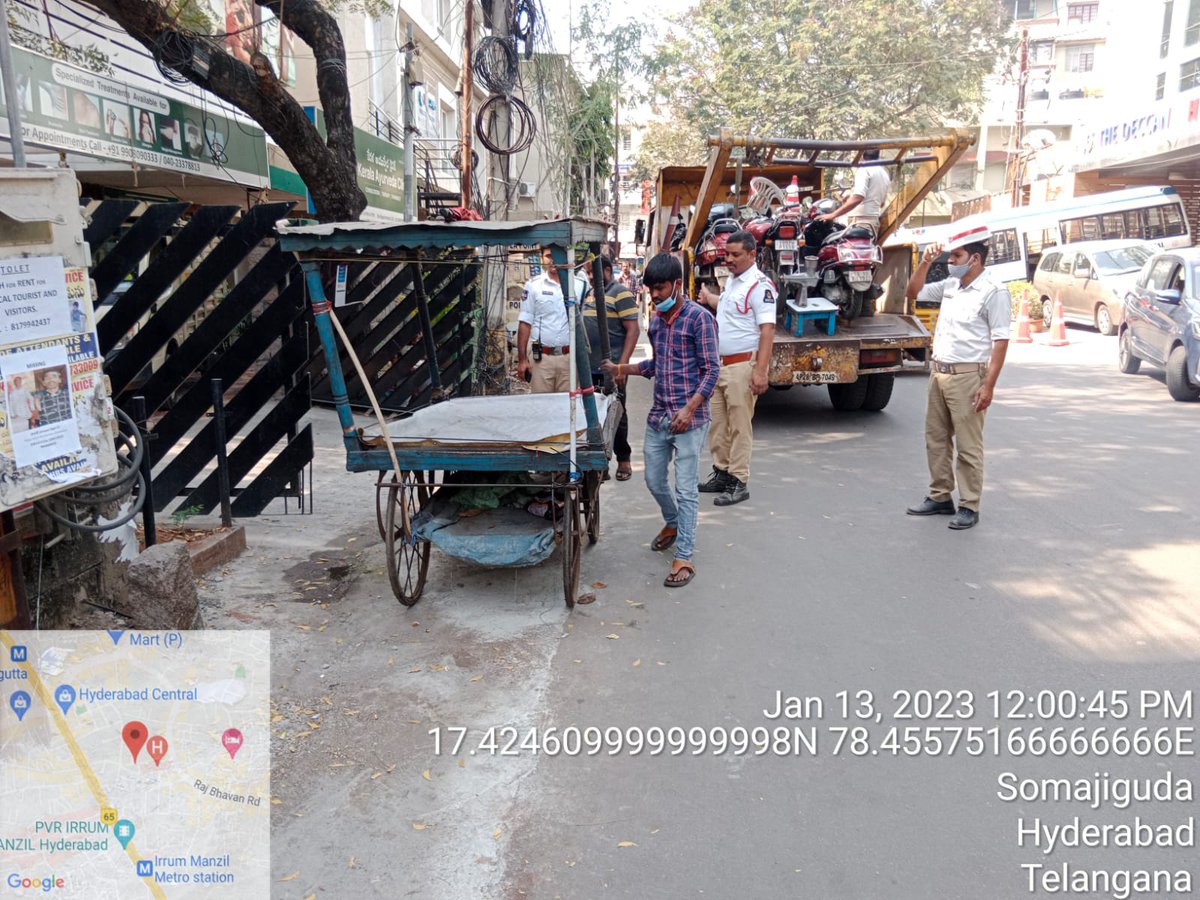 Today, Panjagutta Tr. Police conducted Operation #ROPEhydtp at Yashoda Hospital by lane road and booked cases against the encroachers.