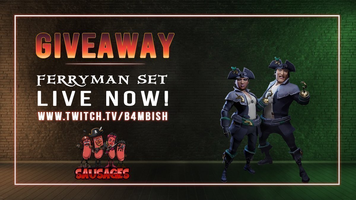 Dont have the Ferryman set yet? Well here´s your chance to get it ➡ im giving it away TODAY! ⛵
#BeMorePirate 💀
<a href="/SeaOfThieves/">Sea of Thieves</a> ⚓

twitch.tv/b4mbish 👀

If you dont win dont worry, im doing another one after this🎉