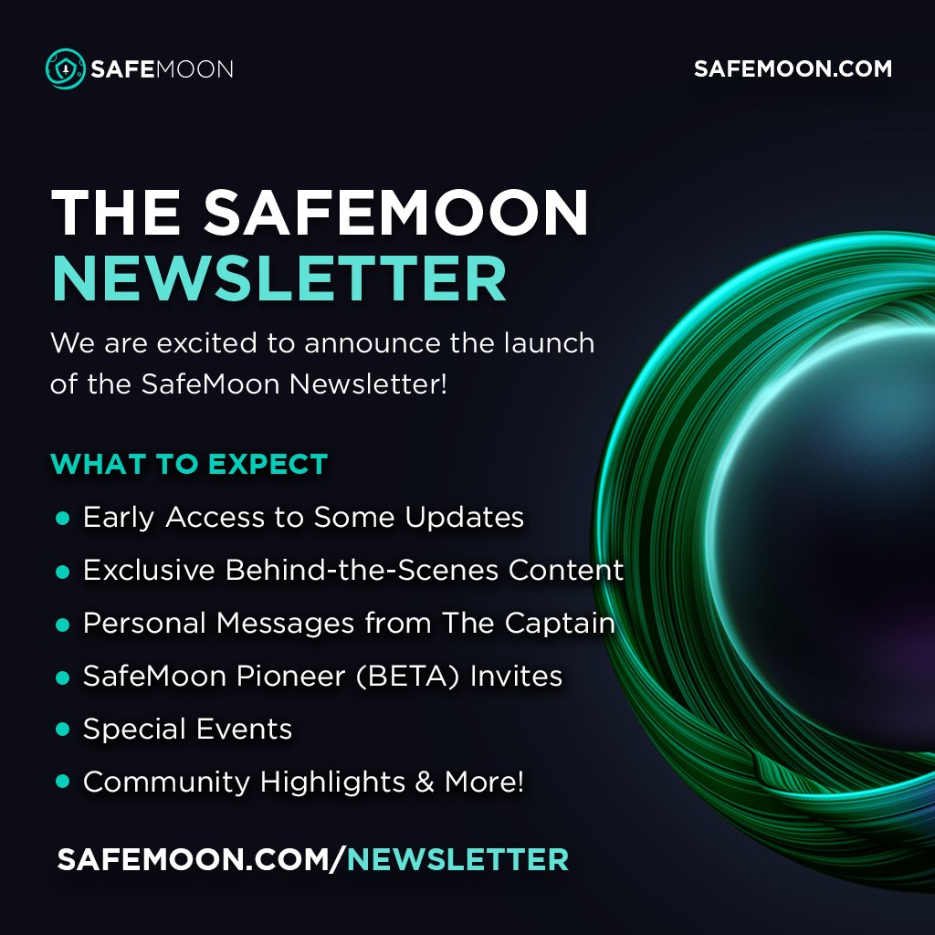 safemoon's tweet photo. Have you joined the #SAFEMOON Newsletter yet? 📨

Your path to updates, The Captain's Log, exclusive behind-the-scenes content &amp; more from #SAFEMOON! 🥳

Subscribe to Excitement now: https://t.co/gLiKSCegoJ https://t.co/3z0HfbyzGu