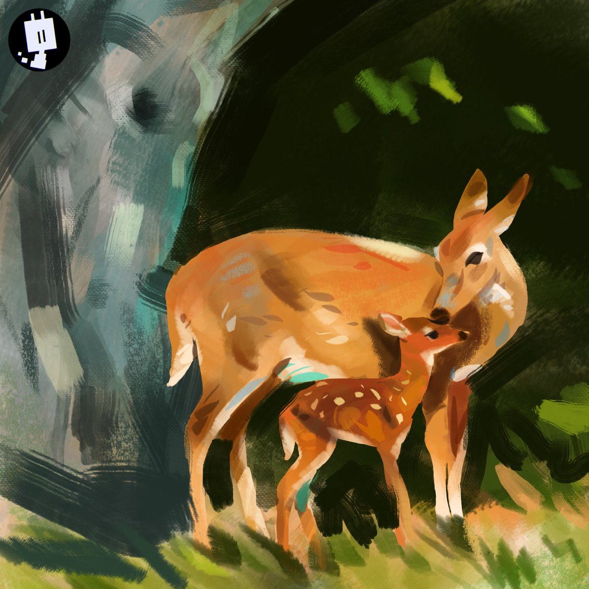 ✤ Mother Doe and Fawn ✤
•
instagram.com/pixi_gags/
•
#deer #doe #fawn #forest #painting 
#art #pixigags #pixi_gags #tree #illustrator #design 
#animation #animatorsofinstagram #colors #naturepainting #visualcomposition #forestanimals #colorpalette #nature