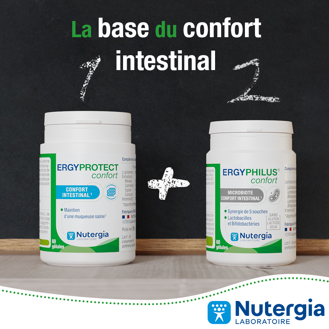 Nutergia's tweet photo. Confort intestinal en 2 étapes
Être bien dans son ventre, ça passe par une muqueuse intestinale étanche et un microbiote équilibré
1. Une muqueuse saine avec ERGYPROTECT Confort
2. ERGYPHILUS® Confort pour soutenir le microbiote
►https://t.co/Mi5ZIWs69Z
#nutergia #probiotique https://t.co/ljQfz2w9n4