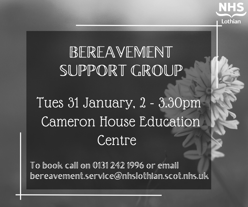 NHS Lothian (@nhs_lothian) on Twitter photo NHS Lothian Bereavement Service will be running the next Bereavement Support Group on Tuesday 31 January, from 2pm to 3.30 pm at Cameron House Education Centre. If you wish to come along, then please call on 0131 242 1996 or email bereavement.service@nhslothian.scot.nhs.uk 📱📧 NHS Lothian Bereavement Service will be running the next Bereavement Support Group on Tuesday 31 January, from 2pm to 3.30 pm at Cameron House Education Centre. If you wish to come along, then please call on 0131 242 1996 or email bereavement.service@nhslothian.scot.nhs.uk 📱📧