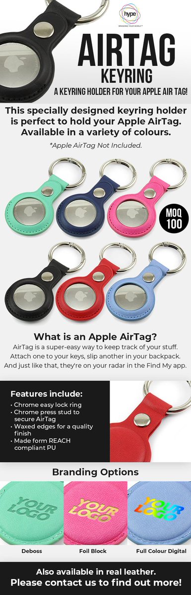 Apple Air Tag Keyrings. Available in a range of colours and branding options. Click here for further info. conta.cc/3Xpiuen
conta.cc/3QBIWzb