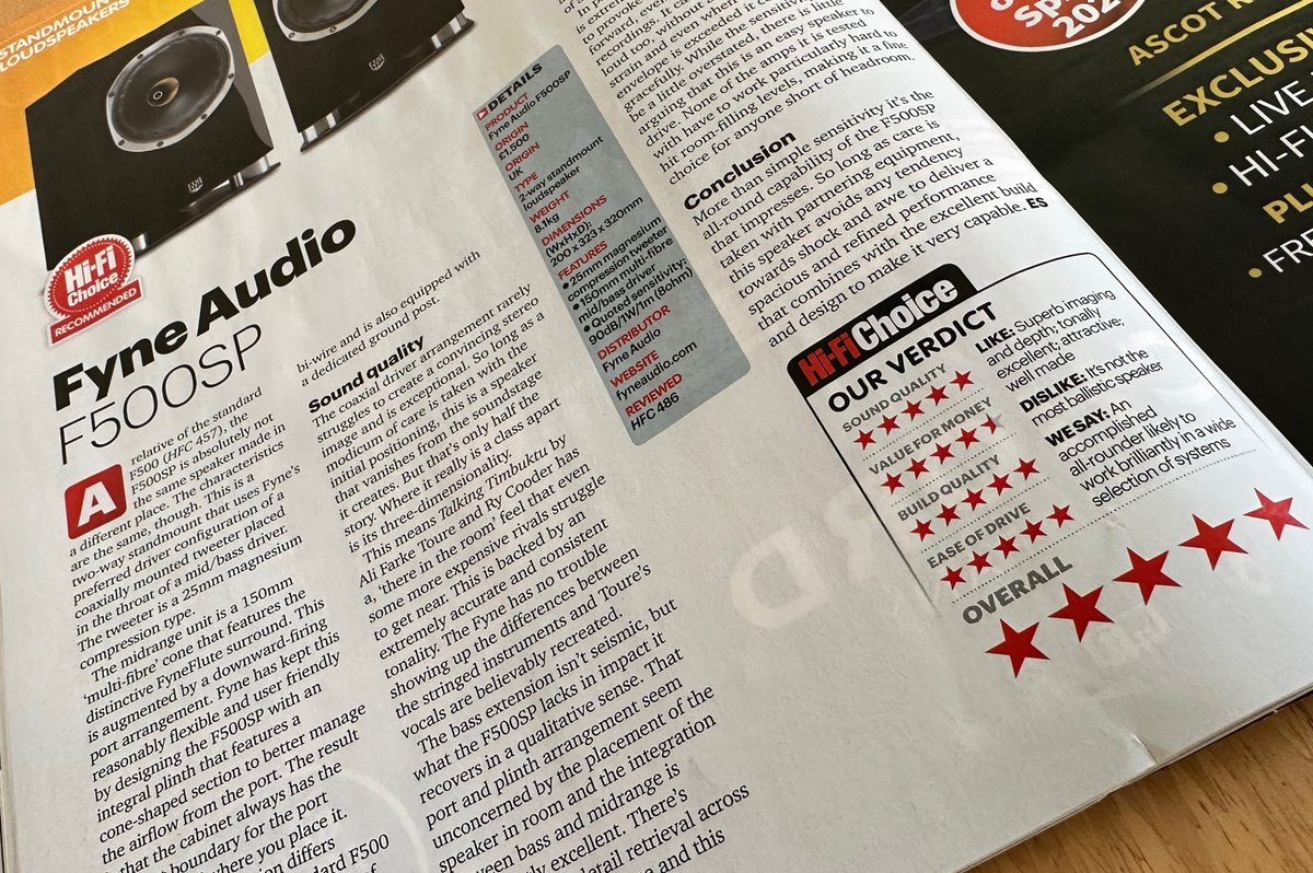 ⭐⭐⭐⭐⭐ Recommended for our F500SP! 
Pick up the Hifi Choice Best Of The Year issue (out now) for the full review.