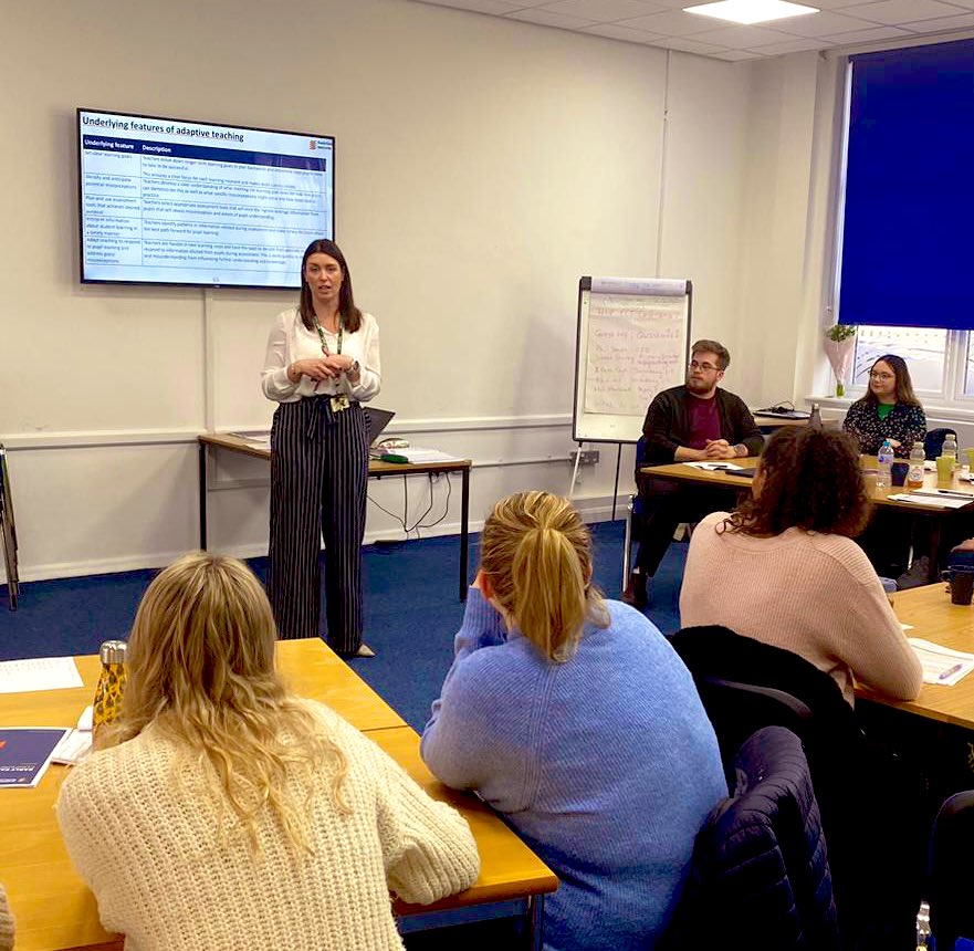 V__Stevens's tweet photo. Discussing how we use adaptive teaching in our own context was a key part of @Ambition_Inst ECT conference 2. 
@WhiteHorseFed @SwindonWiltTSH @WhitelandsAcad @SchoolRidgeway @DevizesSchool @melkshamoaksch @DorsetStudioSch https://t.co/GsLVm77Apl
