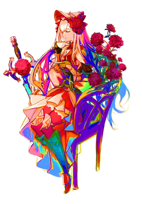 #絵を彩度100にすると超派手普段とは真逆の極彩色って感じ... 