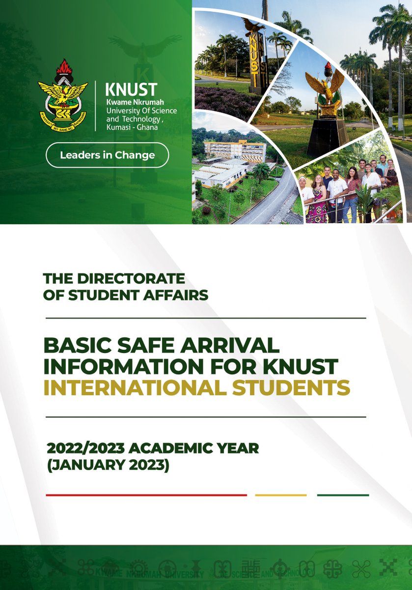 KNUSTGH's tweet photo. KNUST through @DoSA_KNUST has set up a Help Desk at the Kotoka International Airport’s Arrival Hall to help and guide all International Students of KNUST and their families to travel safely to Kumasi from January 13-18, 2023. Download via: https://t.co/xOx4irfTqH https://t.co/wHTEfuiqmX