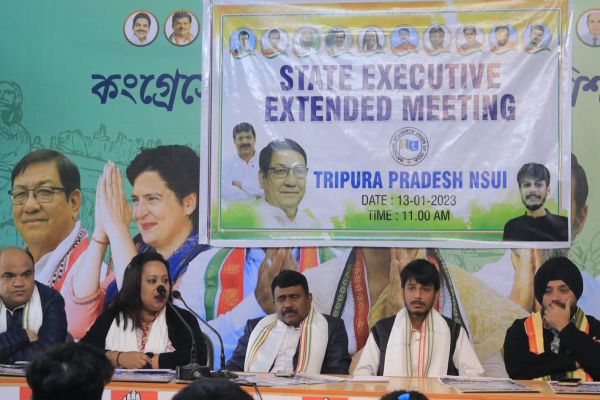 INCTripura's tweet photo. State Executive Extended Meeting of Tripura Pradesh NSUI - Congress Bhawan. Our leaders addressed the youth.

#CongressIn2023  #Congress2023 #Mission2023 #MissionElection #CongressTripura https://t.co/uPqoVopu2t