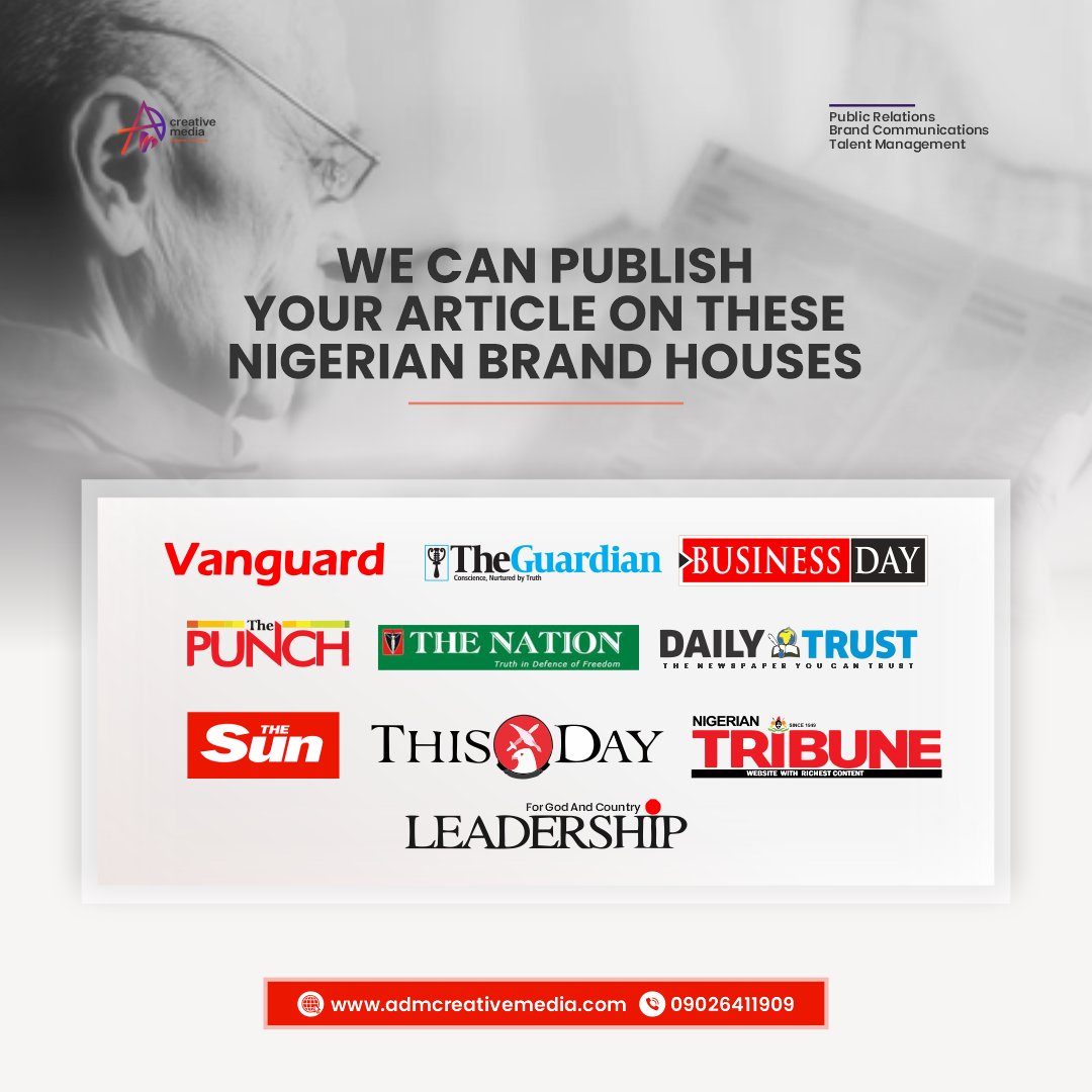 ADMCreativeHQ's tweet image. Talk to ADM today and let&apos;s help publish your press releases across recognized media houses in the country.

Send us a DM

#admcreativemedia #mediadistribution #mediapublications 
#AbujaTwitterCommunity