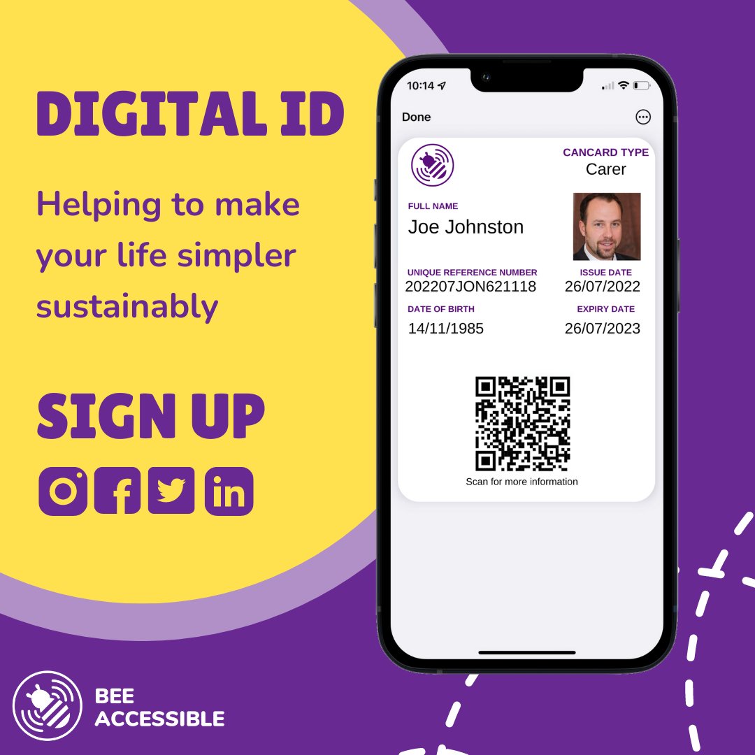 At BeeAccessible, we aim to make your life simpler, but are also mindful of our #EnvironmentalImpact. The #UK produces 2 million metric tons of #PlasticPackaging each year so to avoid adding to this, we made sure to create an ID that is 100% #Digital. 
#DisabilitySupport #CanCard
