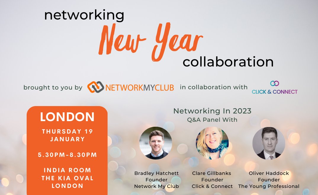 ClickConnect21's tweet photo. Join Network My Club next week to socialise with existing connections; make new contacts to lay foundations for new opportunities in 2023.

3 networks. 
1 event. 
100s of possibilities.

Find out more &amp; book here:
https://t.co/hCWA9f7CBW

#networkmyclub #businessnetworking https://t.co/jViBTp1qH3