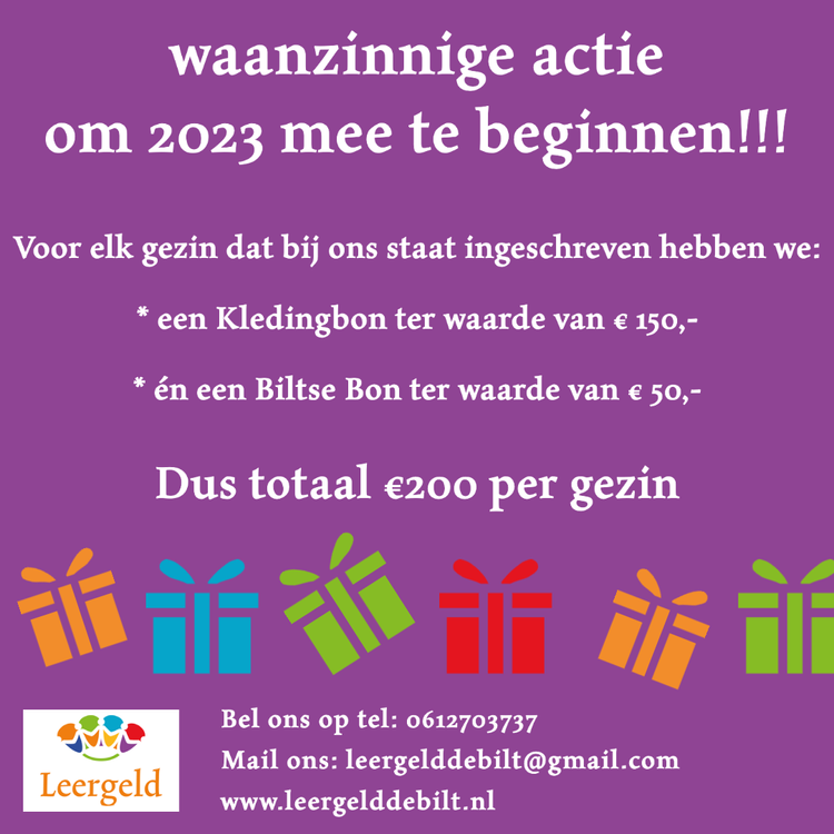 Staat u ingeschreven bij <a href="/LeergeldNed/">LeergeldNederland</a> De Bilt? Lees dan snel verder! Voor elk gezin dat bij Stichting Leergeld De Bilt staat ingeschreven, hebben ze € 200,- aan cadeaubonnen.
Meer informatie: ssw.nl/Nieuws/2958/ac…
