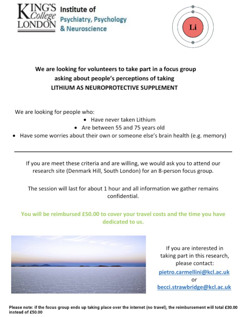 Hello, we are looking for volunteers to take part in a focus group about views around supplements for brain health - please share, and contact us if you are interested!