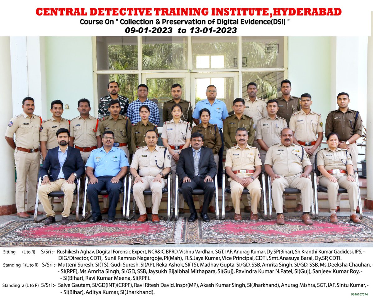 Conducted Course on "Collection and Preservation of Digital Evidence (DSI)" at CDTI, Hyderabad from 09-01-2023 to 13-01-2023.  20 Police Officers from various States/UTs/CPMFs have attended.