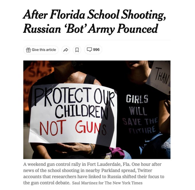 New York Times'a göre Ruslar
#ReleaseTheMemo
#SchumerShutdown
#ParklandShooting
#GunControlNow gibi etiketlerden suçluydu.