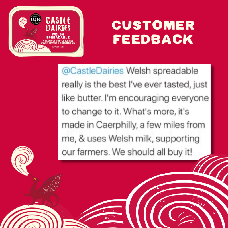 CastleDairies's tweet photo. Our Welsh Spreadable is #CaerphillyMade in South Wales, supporting Welsh dairy farmers, and tastes just like pure butter - and it's not just us who think so.

#CastleDairies #WelshSpreadable #WelshButter #CaruCymruCaruBlas #LoveWalesLoveTaste https://t.co/xaz4Yxq1xZ