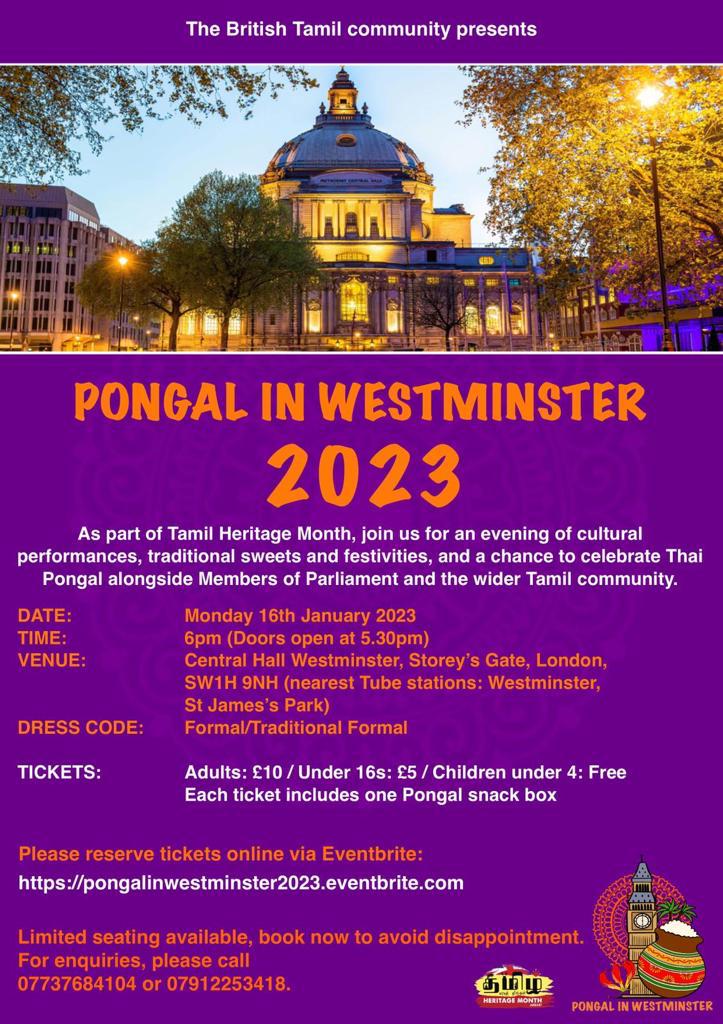 Pongal in Westminster.
You can register your place at pongalinwestminster2023.eventbrite.com

#tamilheritagemonth #uk #britishtamils