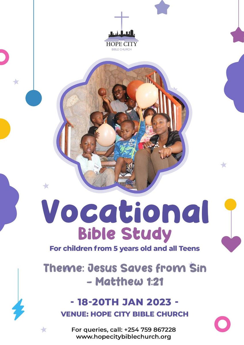 HCBC_Nairobi's tweet photo. VBS 2023
Theme: Jesus Saves From Sin

For all children above age 5 https://t.co/anPsH6FZEE