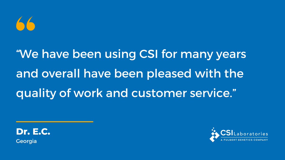 “We have been using CSI for many years and overall have been pleased with the quality of work and customer service.” – Dr. E.C., Georgia

#cancerdiagnostic #cancerresearch #cancertesting #cancerlab #pathologist #cytogenetics #CSILaboratories