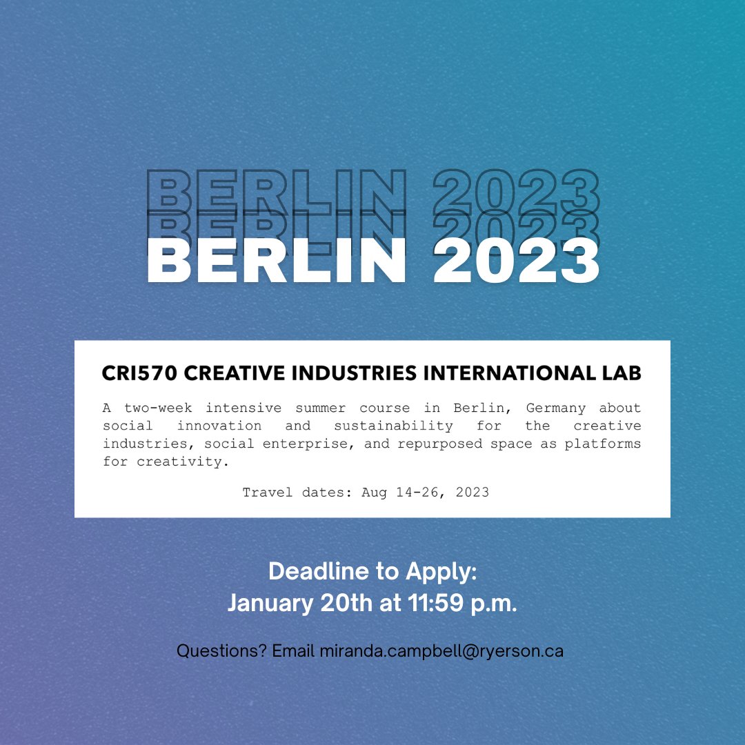 GOOD NEWS! There are a few spots left for the international lab course; CRI 570✈️ 

This course will take place from August 14-16th in Berlin, Germany and the deadline to apply has been extended to January 20th @ 11:59 p.m. Here's the link to apply! 

docs.google.com/document/d/1Yk…