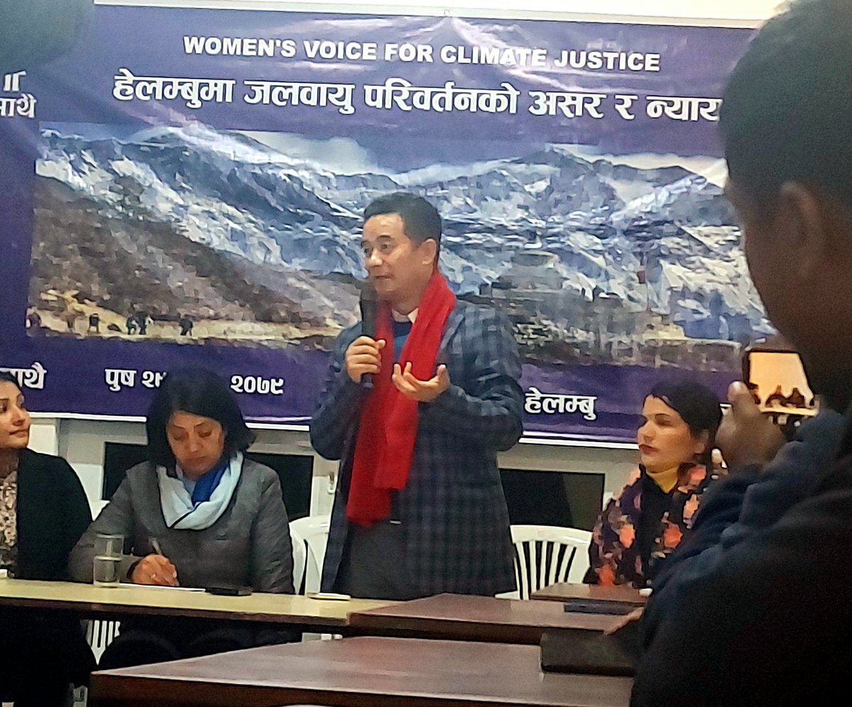 KCShreya1's tweet photo. Nima Gyaljen Sherpa, Chairman of #Helambu Rural Municipality asks, "It is unfortunate to see the complete abandonment of #Melamchi, which is providing water to the whole #Kathmandu valley. There are innumerable loss. Who will pay for it?
We demand #ClimateJustice NOW!" https://t.co/2ULUzyjRAx