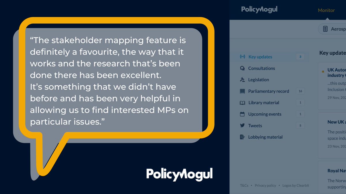 PolicyMogul's tweet image. FRIDAY FAVOURITE! - Each week, we share a user&apos;s favourite thing about PolicyMogul. Discover which part of the platform is your favourite with a free two-week trial at bit.ly/3GHdScO
#UKPolitics #PublicAffairs #PoliticalMonitoring