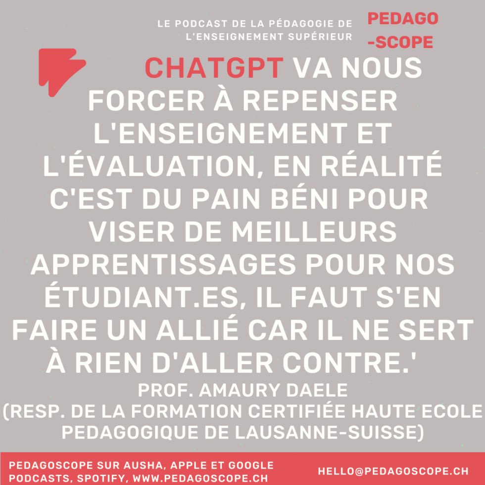 ChatGPT va-t-il révolutionner l’enseignement? <a href="/ArianeDumt/">Pédagoscope.ch</a> le@podcast de l’enseignement supérieur en parle pedagoscope.ch/author/ariane/